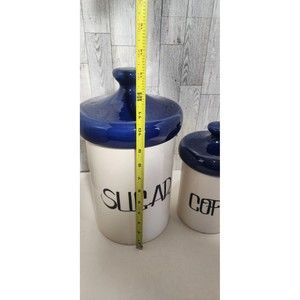 Vtg MCM Holiday Designs Ceramic Mushroom Lid Coffee&Sugar Canister Blue Retro